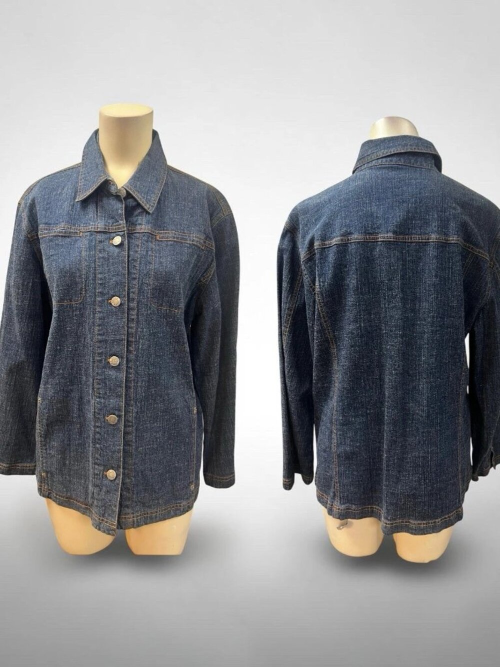 Chico's,Women's, Denim Blouse,Blue,Size 2,Ramio-Cotton, Long Sleeve,Buttons.